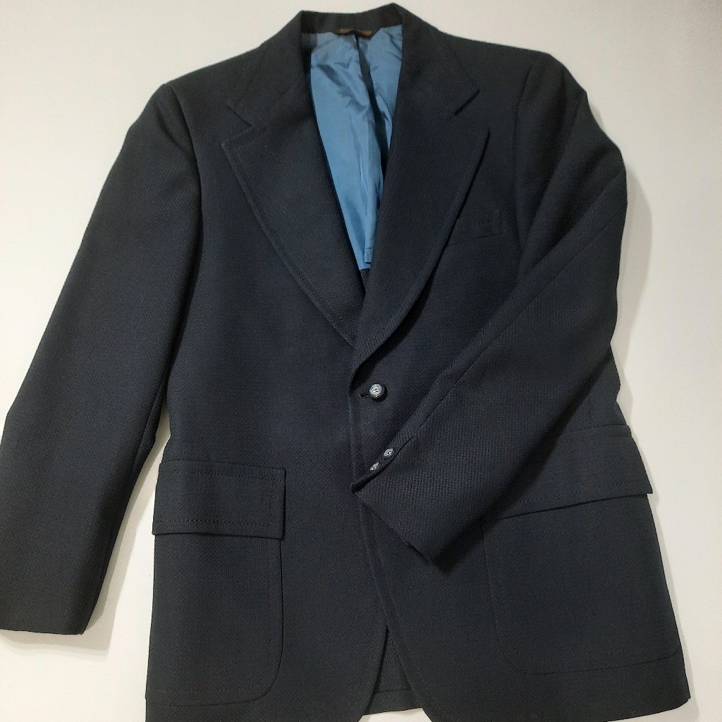 Vintage Kingswood Hughes  Hatches Blazer Mens Navy Textured Sport Coat Usa